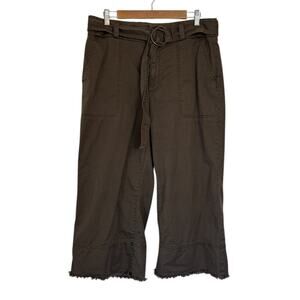 Loft Wide Leg Pants Women 12 Petite Chocolate Brown Lagenlook Crop Safari Casual